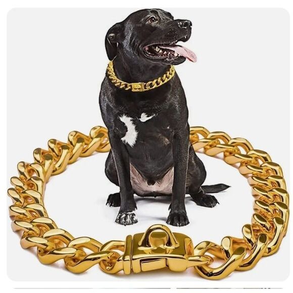 Gold Chain Dog Collar, 23" Chain for Large Dogs - Picture 4 of 6